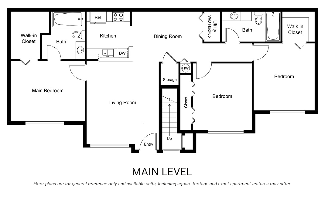 Floor plan for 3 beds, 2 baths, 1151 sqft